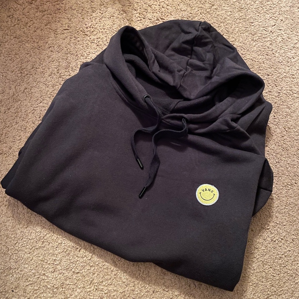 Vans Black Hoodie with Yellow Smiley Patch - Picture 2 of 4